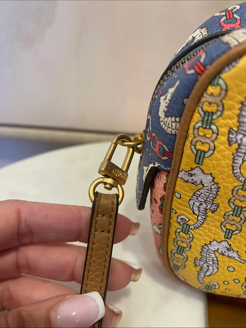 Tory Burch Yellow Seahorse Print Clutch with Wristlet